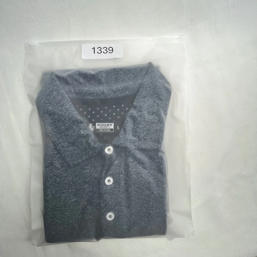 Rugby University Polo Shirt Mens L Blue Heathered Cotton Blend Short Sleeve